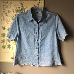 Denim Embroidered Button Up | L